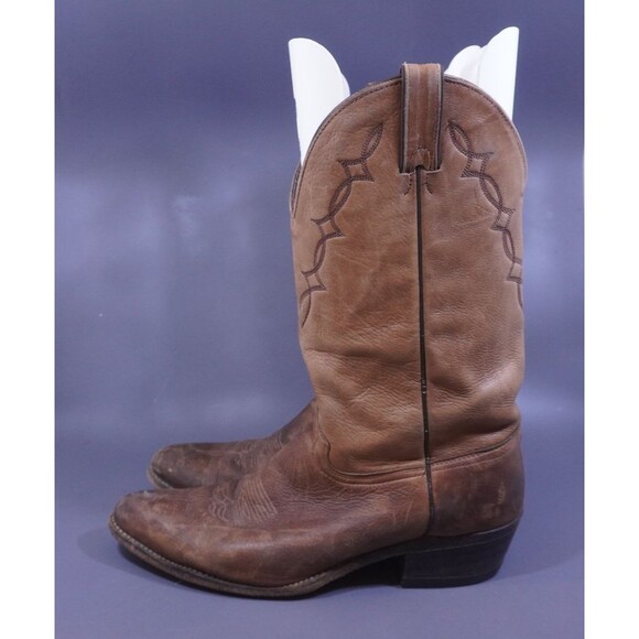 Vtg Abilene 6644 Elk Leather Cowboy Boots Mens 11.5 D Brown Western Made In USA main image 5